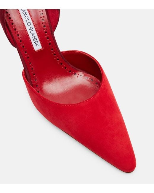 Manolo Blahnik Red Taylerbinu 90 Suede Pumps