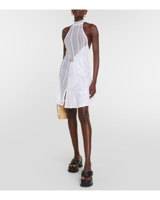 Roberta Einer White Sleek Halterneck Knit Minidress