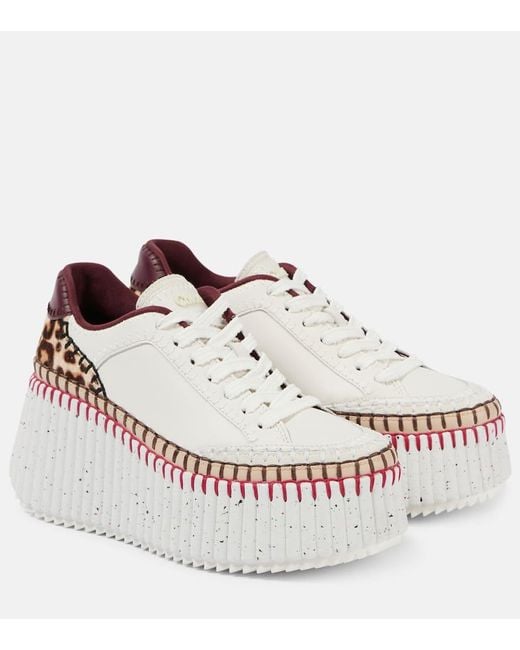 Chloé White Nana Studded Leather Wedge Sneakers