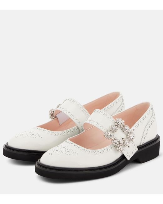 Roger Vivier Pink Viv' Rangers Flower Leather Mary Jane Flats