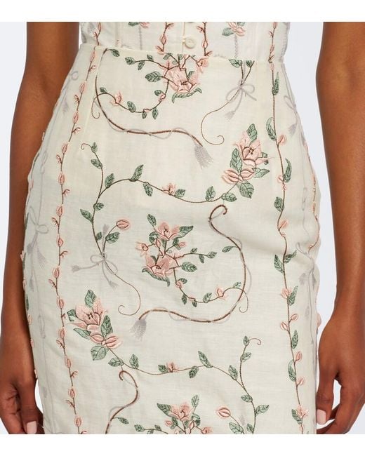 Agua Bendita Natural Lirica Floral Embroidered Linen Maxi Skirt