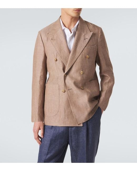 Rubinacci Brown Herringbone Linen And Wool Blazer for men