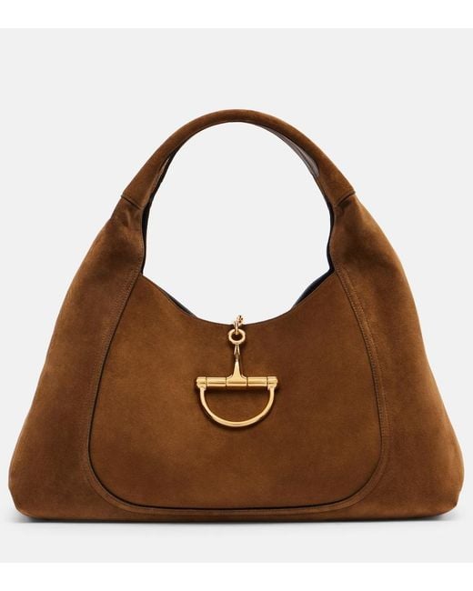 Gucci Brown Softbit Maxi Suede Shoulder Bag