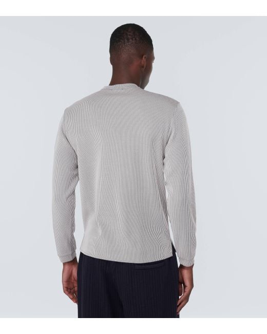 Giorgio Armani White Striped Henley Shirt for men