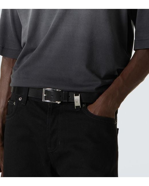McQueen Black Twin Skull Leather Belt for men