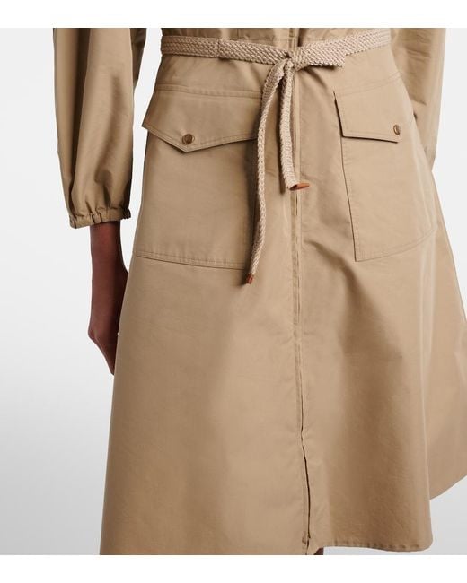 Moncler Natural Belted Cotton-Blend Poplin Midi Dress