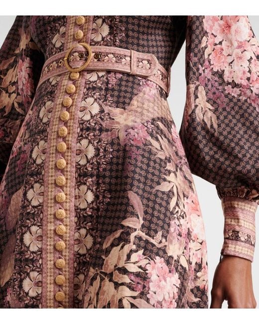 Zimmermann Brown Illuminate Floral Linen Midi Dress