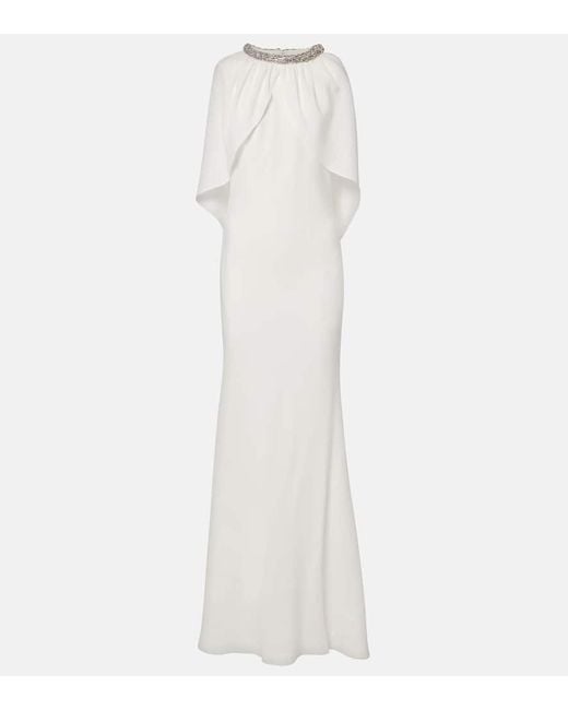 Roland Mouret White Bridal Embellished Caped Gown
