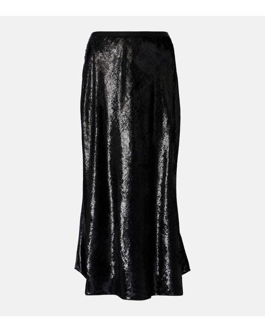 Polo Ralph Lauren Black Lame Satin Midi Skirt