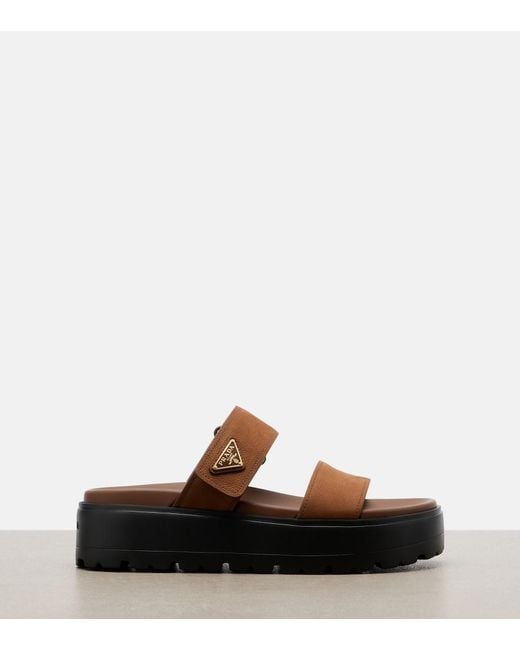 Prada Brown Leather Platform Sandals