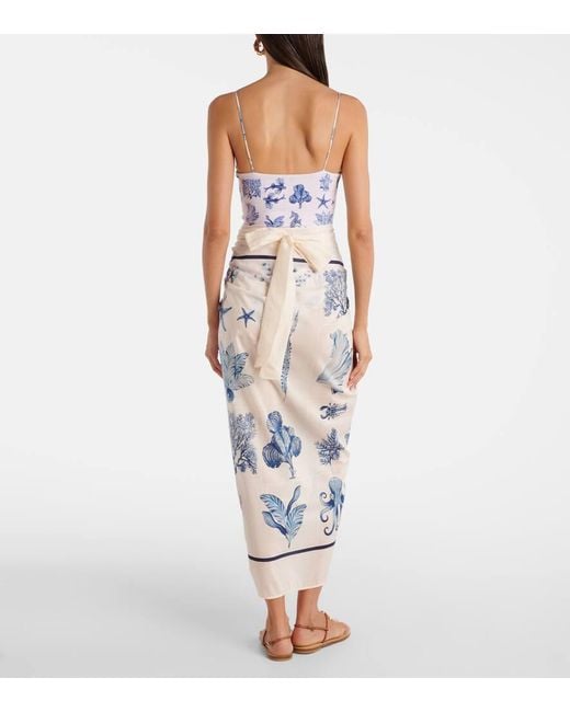 Agua Bendita Blue Lavanda Cotton And Silk Beach Cover-Up
