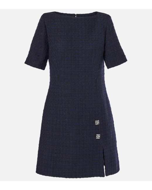 Givenchy Blue 4G Liquid Wool-Blend Tweed Minidress