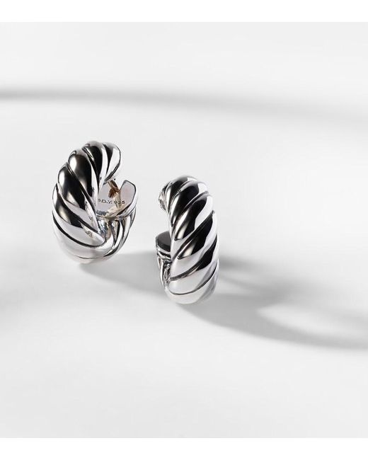 David Yurman White Sculpted Cable Sterling Hoop Earrings