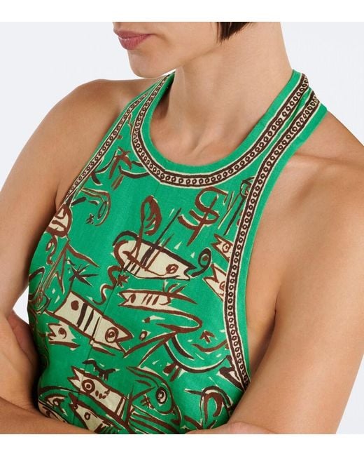 ALÉMAIS Green Fish Sticks Printed Linen Minidress