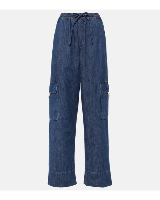 Valentino Blue Wide-Leg Cargo-Jeans VGold