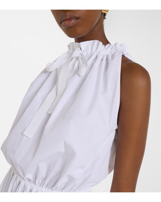 Patou White Gathered Cotton Midi Dress