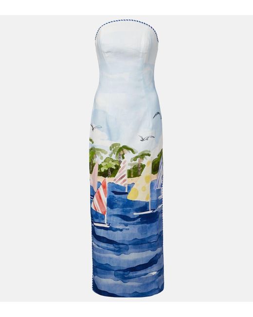 LEO LIN White Ava Printed Linen Bustier Dress