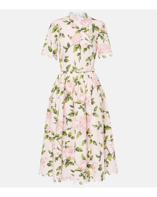 Robe Midi En Coton Melange A Fleurs Oscar de la Renta en coloris White