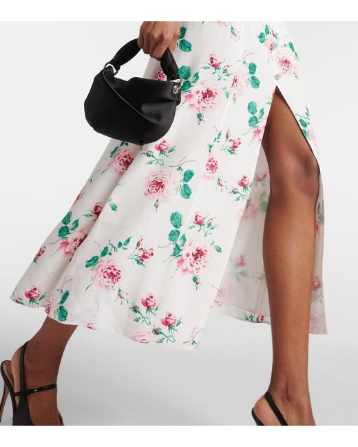 Alessandra Rich White Floral Silk Midi Dress