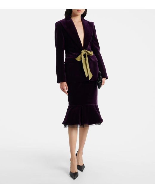Nina Ricci Blue Peplum Cotton Velvet Midi Skirt