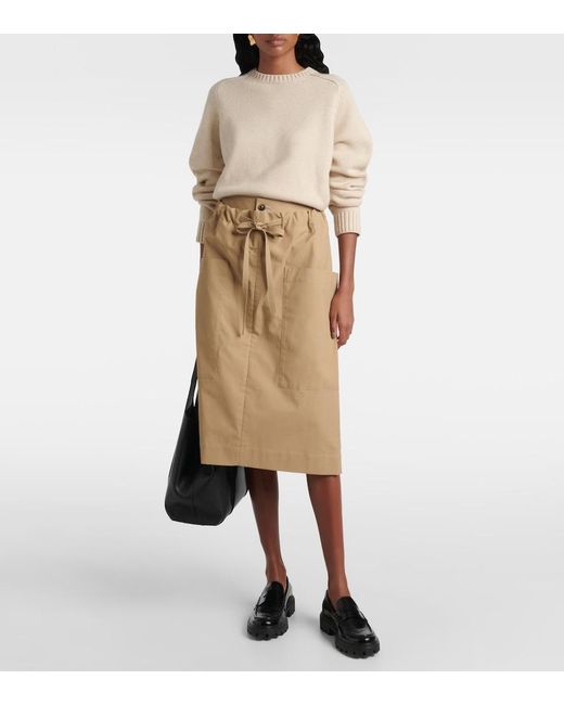 Tod's Natural Tie-Detail Coated Cotton Midi Skirt