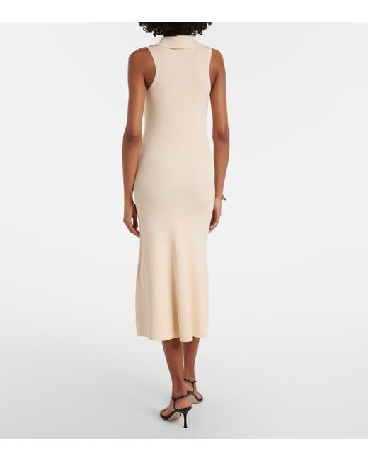 Victoria Beckham Natural Mira Ribbed-Knit Midi Dress