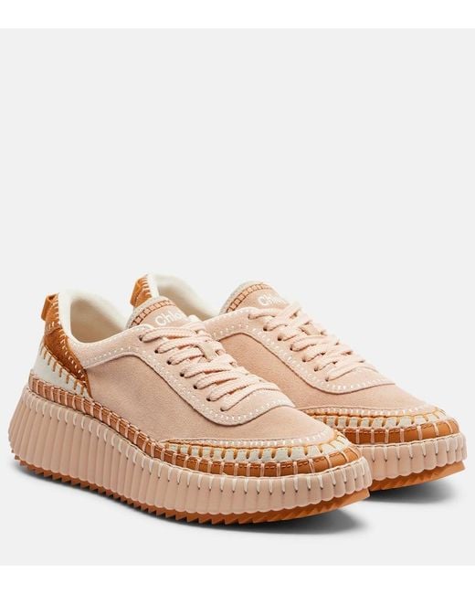 Chloé Pink Nama Suede Platform Sneakers