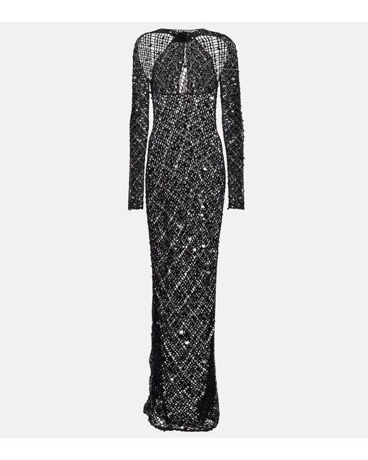 Coperni Black Sequin-Embellished Crochet Maxi Dress