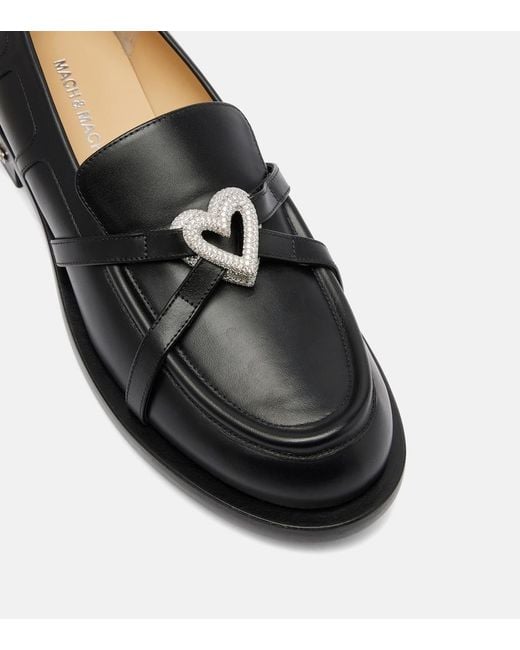 Mach & Mach Black Double Heart Leather Loafers