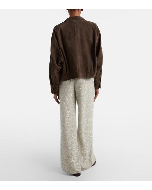 Brunello Cucinelli White Sequined Wide-Leg Pants