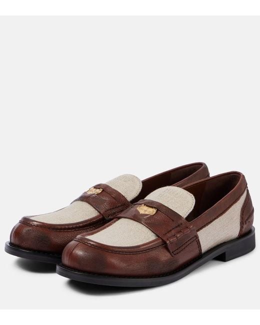 Miu Miu Brown Loafers Aus Canvas Und Leder