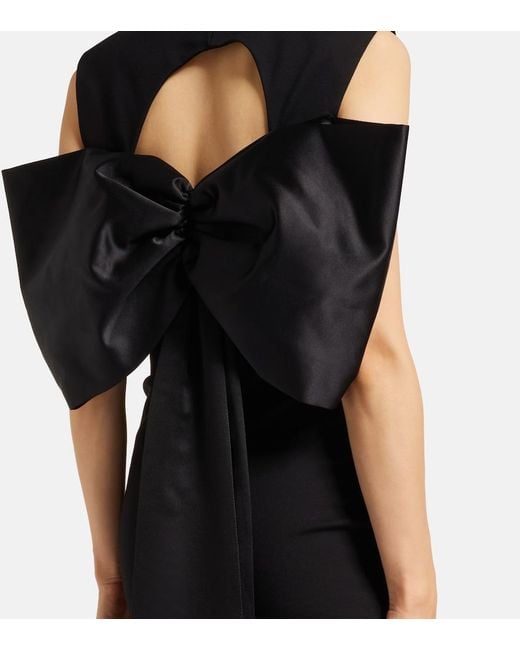 Dorothee Schumacher Black Bow-Detail Ruched Satin-Trimmed Midi Dress