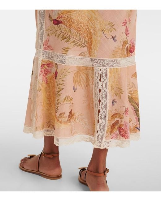 Zimmermann Natural Ascension Floral Cotton Midi Dress