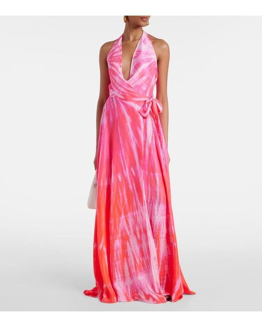 Anna Kosturova Red Tie-Dye Halterneck Silk Wrap Dress