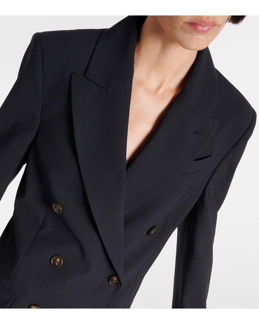 Brunello Cucinelli Blue Double-Breasted Wool-Blend Blazer