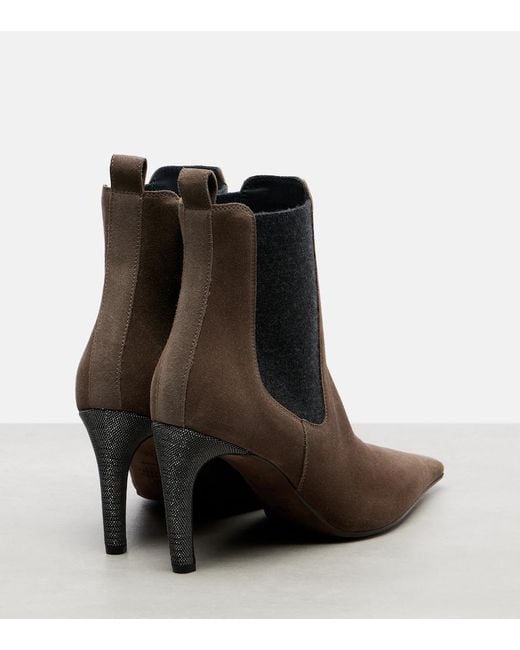 Brunello Cucinelli Brown Chelsea Monili Suede Ankle Boots
