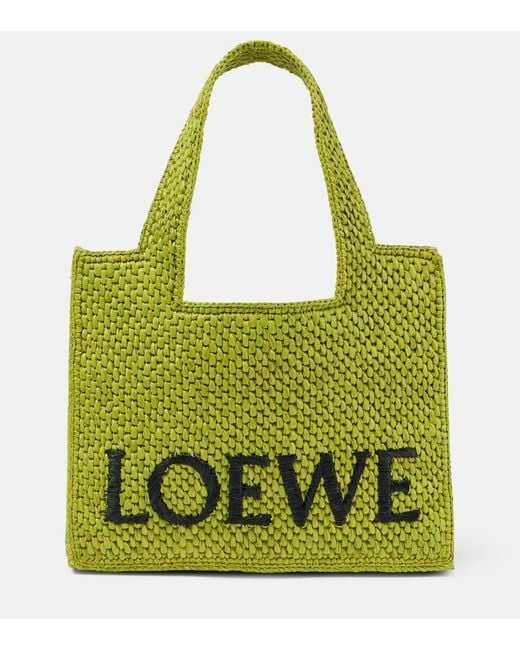 Loewe Green Paula's Ibiza Font Small Raffia Tote Bag