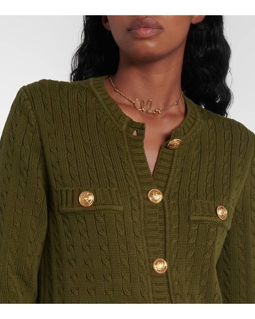 Chloé Green Cable-Knit Cardigan