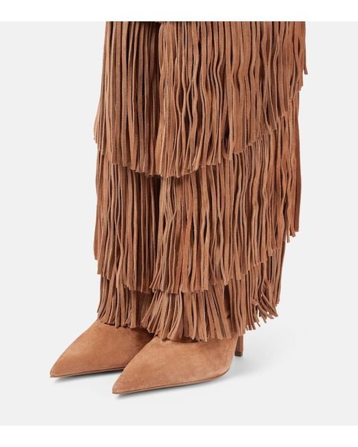 Paris Texas Brown Jessie 105 Fringed Suede Knee-High Boots
