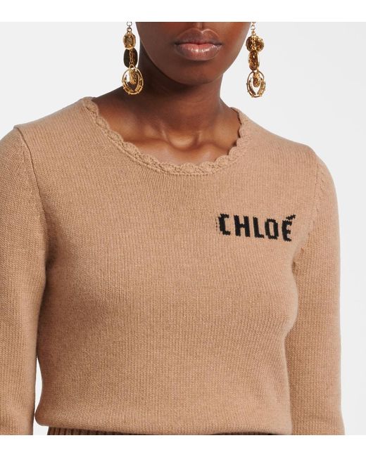 Chloé Natural Logo Wool And Cashmere Sweater