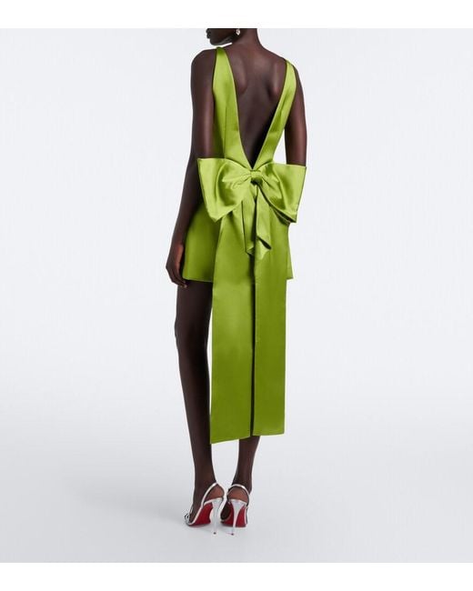 Self-Portrait Green Bow-Detail Satin Minidress