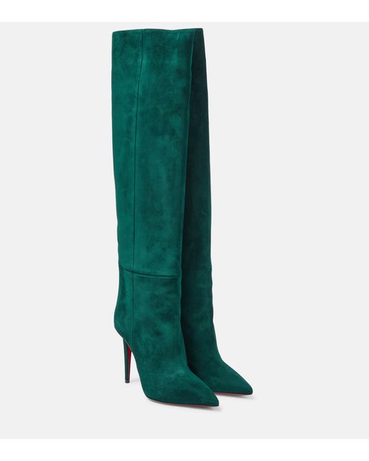 Christian Louboutin Green Astrilarge Botta 100 Suede Knee-high Boots