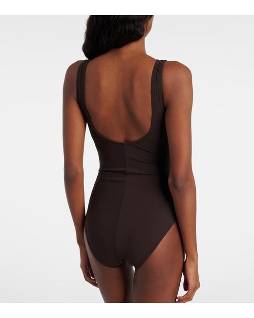 Karla Colletto Brown Tess Floral-Applique Swimsuit