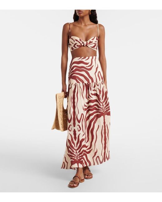 Johanna Ortiz Pink Pleated Printed Linen Bra Top