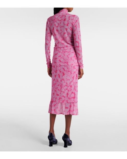 Dries Van Noten Pink Printed High-Neck Jersey Top