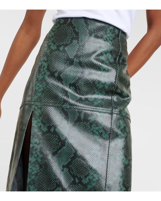 Dorothee Schumacher Green Urban Jungle Snake-Print Leather Midi Skirt
