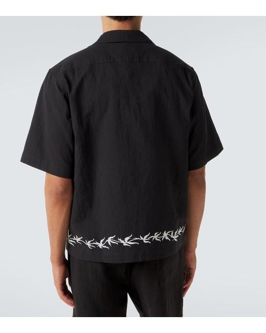 Commas Black Embroidered Bowling Shirt for men