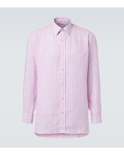 Charvet Pink Striped Linen Shirt for men
