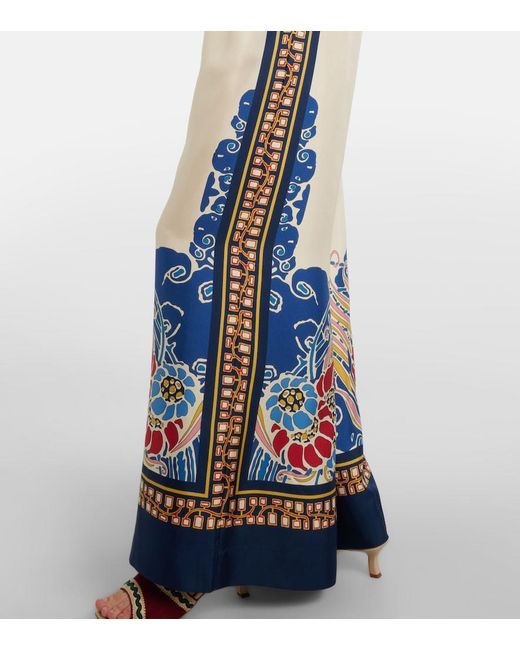 LaDoubleJ Blue Printed Silk Palazzo Pants