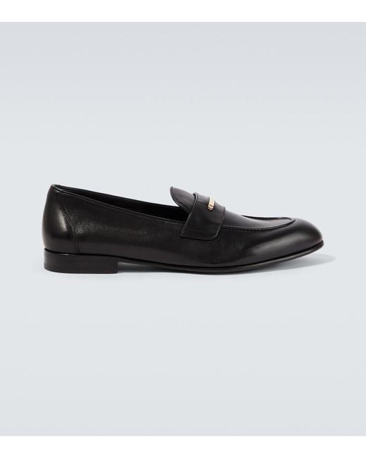 Brioni Black Appia Leather Penny Loafers for men